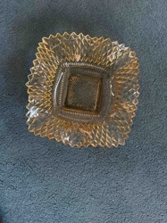 Vintage Diamond Point Amber Glass Square Bowl