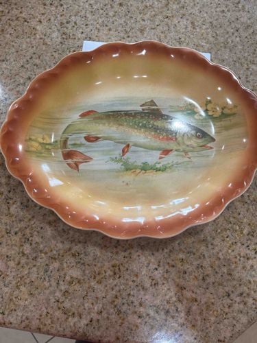 Antique Hand-Painted Scalloped Fish Platter