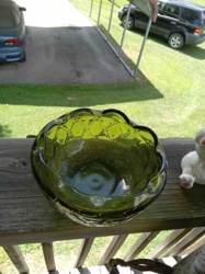Vintage Dark Green Scalloped Pressed Glass Bowl