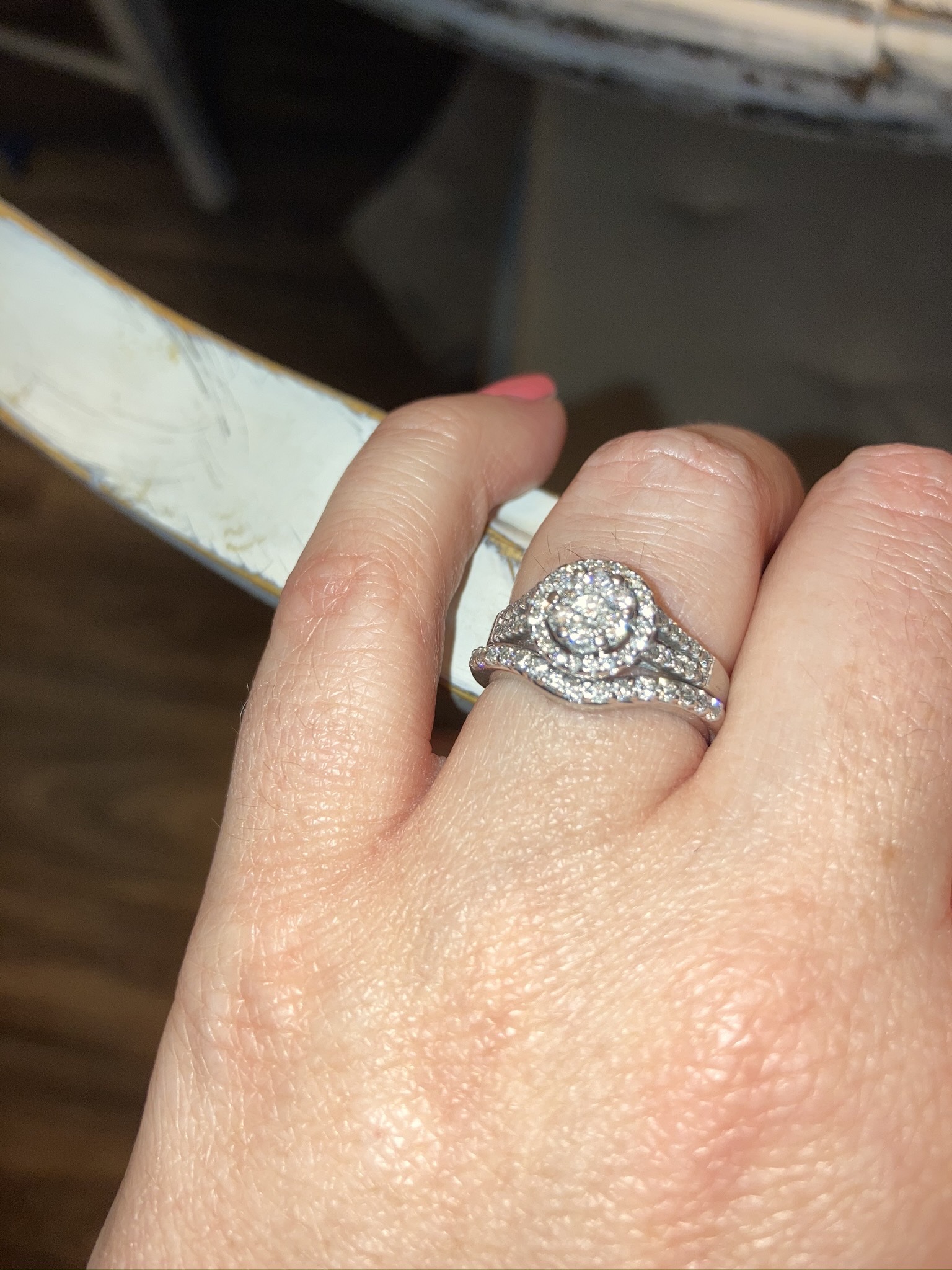 Submitted photo of Diamond and white gold halo bridal ring set
