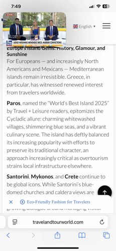 Mobile Web Page Screenshot: 'Europe's Island Gems' Article