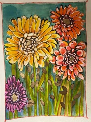 Mixed Media Floral Painting with Gold Highlights