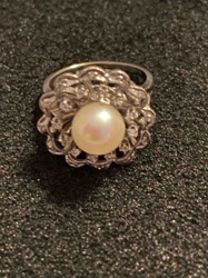 Sterling Silver Pearl and Diamond Flower Ring