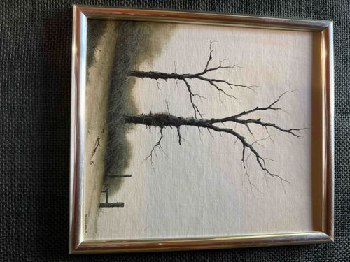 Framed Landscape Painting with Bare Trees