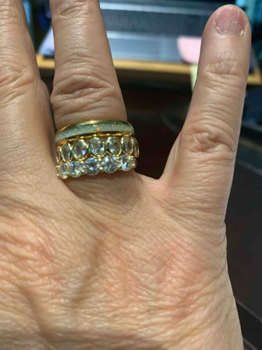 Stacked Three-Ring Set with Opal/Mother-of-Pearl, Oval-Cut Gemstones, and Round-Cut Gemstones