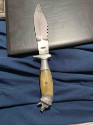 Vintage Fixed Blade Knife with Saw-back and Decorative Pommel
