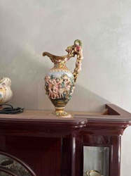 Ornate Ceramic Pitcher (Ewer) with Putti Decoration