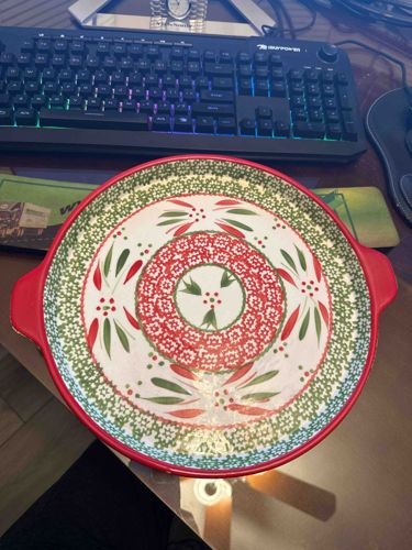 Temptations Old World Cranberry 11" Round Baker with Handles