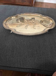 Silver-Plated Footed Serving Tray with Botanical Design