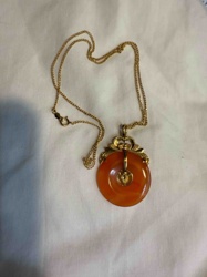 Gold-Tone Chain with Orange Disc Pendant