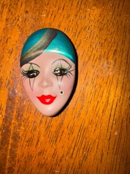 Signed Hand-Painted Pierrot/Clown Face Brooch/Pin