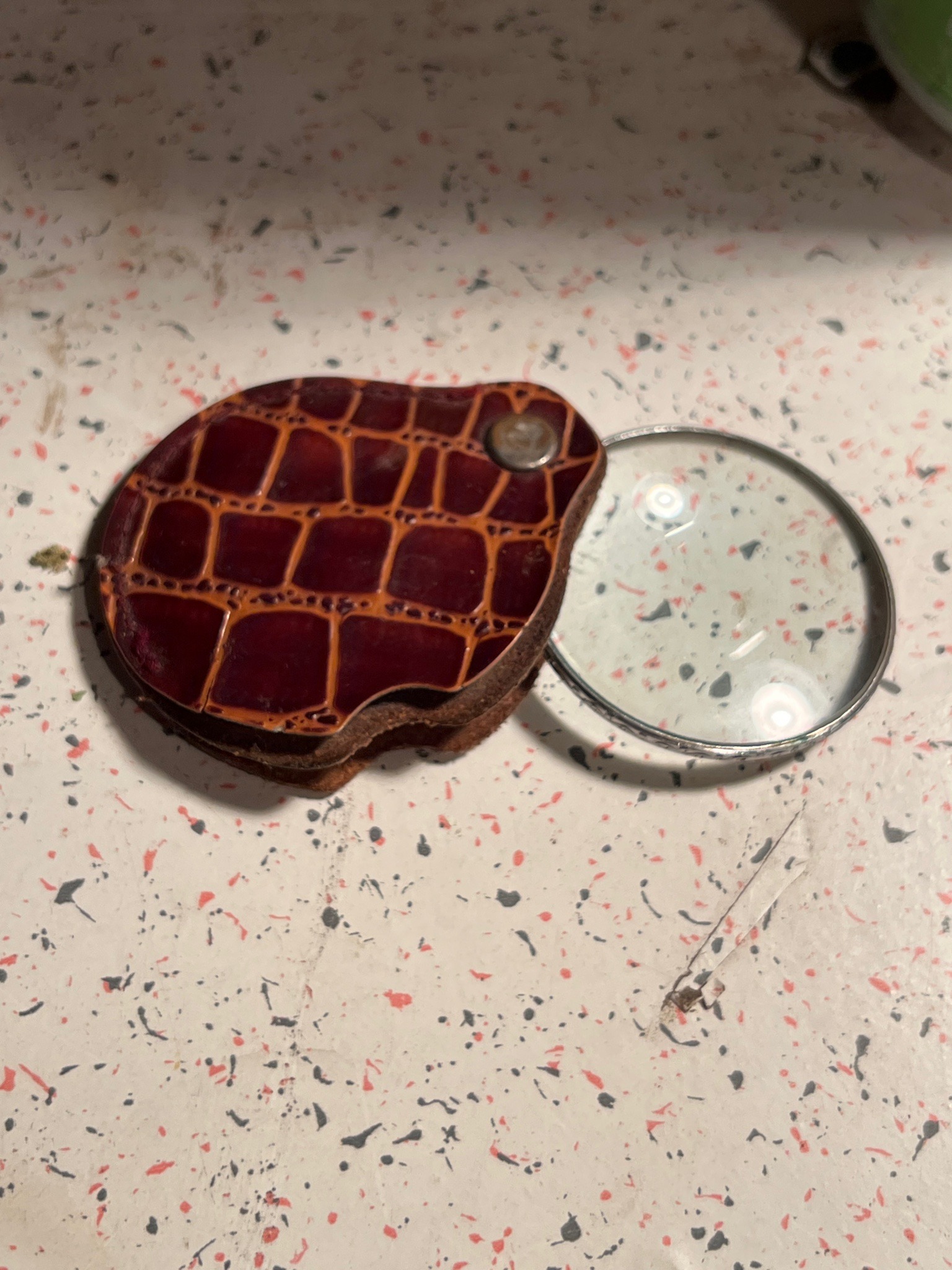 Submitted photo of Pocket magnifying glass with faux crocodile leather case