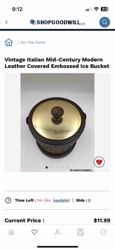 Vintage Italian Mid-Century Modern Leather Covered Embossed Ice Bucket