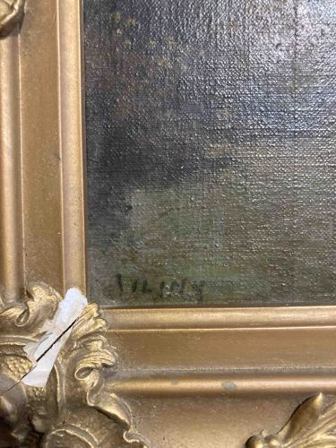 Framed Oil Painting with Ornate Gilt Frame, Signed 'Vilgely'