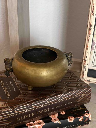 Brass Tripod Censer or Incense Burner with Beast Head Handles