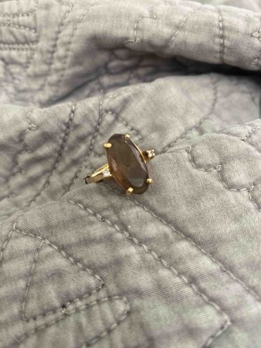 Oval Smoky Quartz and Diamond Ring in Yellow Gold