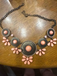 Bib-Style Peach Cabochon and Flower Statement Necklace
