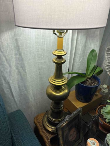 Vintage Brass Table Lamp with Linen Shade