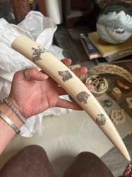Alaskan Native Scrimshawed Ivory Tusk (Depicting Alaskan Wildlife)