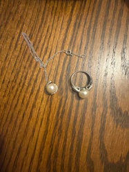 Pearl and Diamond Jewelry Set (Necklace and Ring)