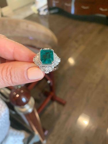 Emerald and Diamond Cluster Ring