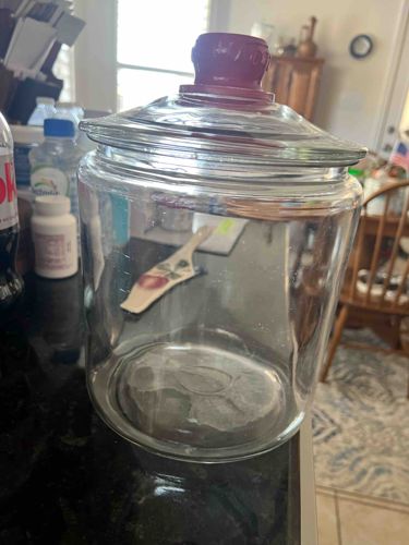 Heritage Hill Style Glass Storage Jar with Red Plastic Finial Lid