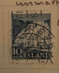 Iceland 10 Aur Philatelic Stamp featuring Sk&oacute;gafoss Waterfall