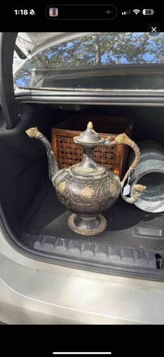 Indian Engraved Brass Ewer/Teapot