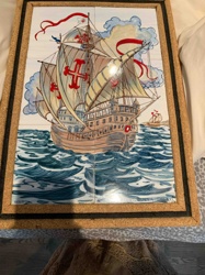 Portuguese Caravel Ceramic Tile Mural with Cork Frame