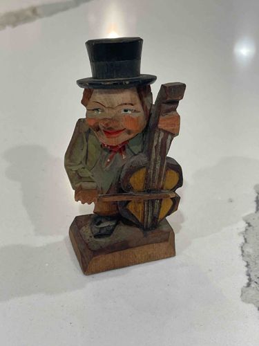 Hand-Carved Wooden Figurine of a Man Playing Upright Bass