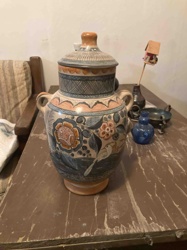 Hand-Painted Mexican Folk Art Terra Cotta Jar with Lid