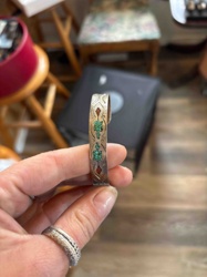Inlaid Turquoise and Red Stone Repoussé Cuff Bracelet