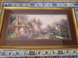 Framed Hand-Painted Cottage Landscape Art