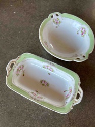 Pair of Antique Pale Green Floral Porcelain Relish/Serving Dishes