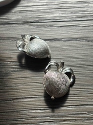 Textured Silver-Tone Apple Earrings