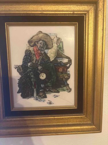 Framed 'Mexican Gambler with Phonograph' Decorative Tile