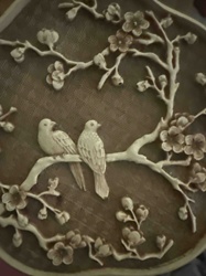 Relief Carved Plum Blossom and Birds Wall Art Plaque