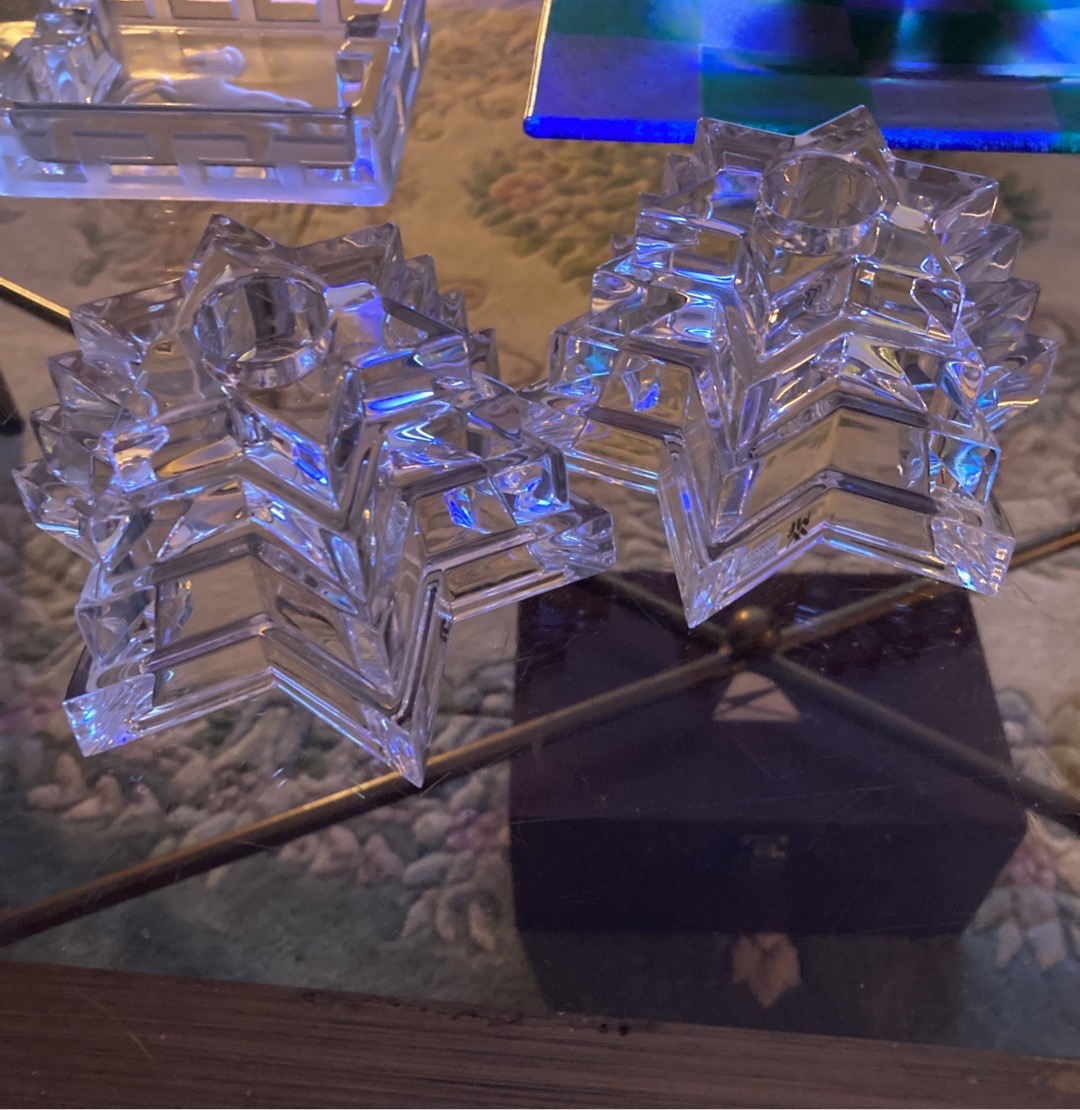 Submitted photo of Pair of lead crystal candle holders, attributed to WMF