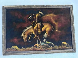 Velvet Painting of Native American Rider on Horse