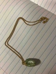 Gold-Toned Chain Necklace with Green Tumbled Stone Pendant