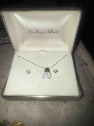 Sterling Silver Pendant and Earring Set with Moonstone-like Gems