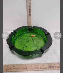 Vintage Green Glass Ashtray with Embossed Eagle