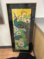 Framed Peacock and Peony Artwork