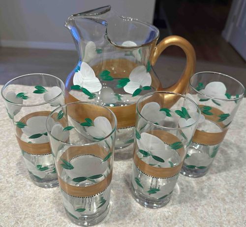 Hand-Painted Glass Beverage Pitcher and Tumbler Set