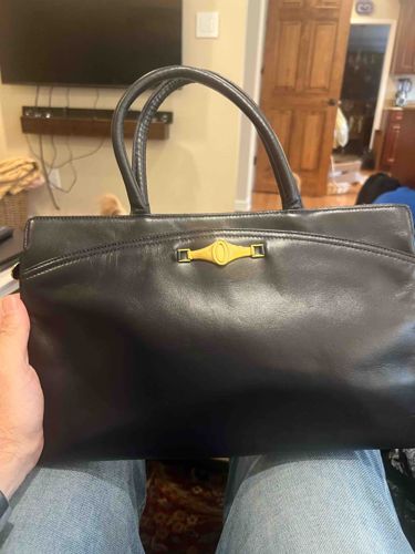 Vintage Ruth E. Saltex Black Leather Top-Handle Handbag