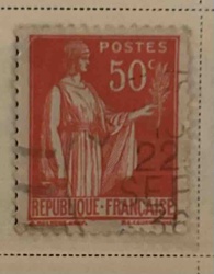 French Postes Sower Stamp, 50 Centimes, Red