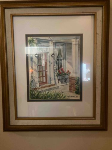 Framed Watercolor Painting of a House Exterior