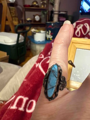 Vintage Southwestern Navette Turquoise and Silver Ring