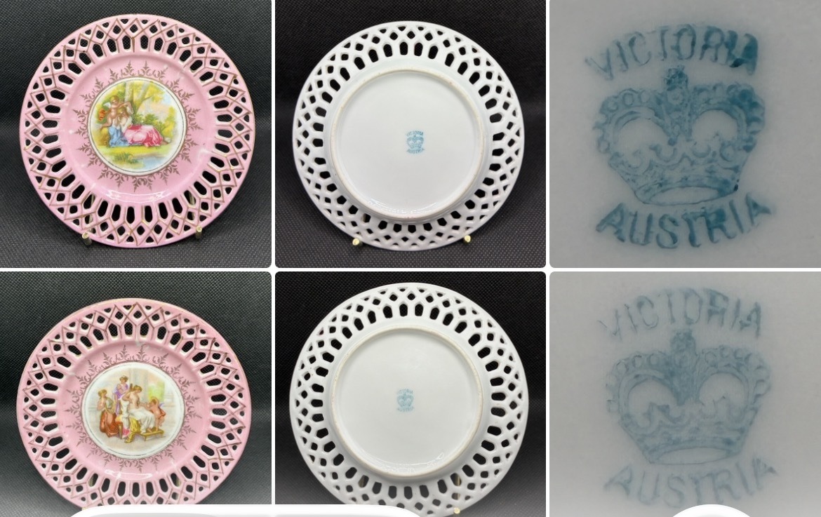 Submitted photo of Porcelain cabinet plates bearing a 'VICTORIA AUSTRIA' mark