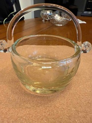 Clear Glass Basket Bowl with Floral Etching